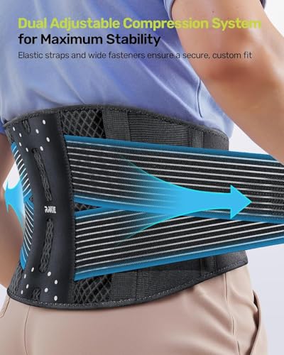 Rakiie Slim Back Brace for Lower Back Pain Relief, Lightweight & Breathable Back Support Brace for Men Women, Ergonomic Light Lumbar Support for Everyday Wear, Light Gray XL