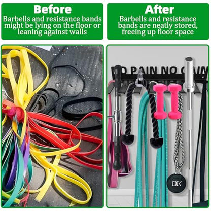 Home Gym Accessories Organization Storage Rack Equipment For Home 8 Hook Wall Hanger Display Gear Barbells Resistance Bands Jump Ropes Lifting Belt Hanger Accessories Hardware Included