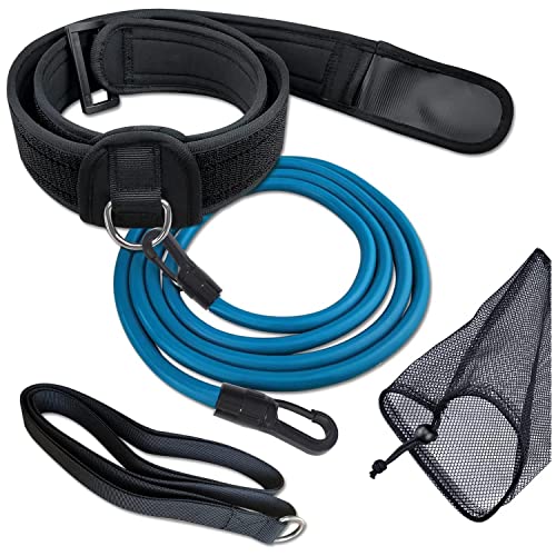 Swim Belt Swim Training Belt with 2.2M Bungee Cord Adjustable Swim Tether for Swim in Place Swimming Pool Trainer Belt for Stationary Harness Aquatic Resistance Water Exercise - color: Black