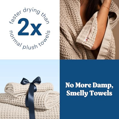 ONSEN Supima® Waffle Hand Towels, Quick Dry Lint Free 100% USA Cotton, Lightweight Absorbent Hand Towel Set, 16x30 in (Oatmeal, Hand Towel 2-Pack) - color: Oatmeal, size: Hand Towel 2-Pack