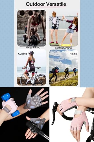 Fingerless Cycling Gloves Women Men Anti-Slip Shockproof Mesh Lightweight Workout Gloves Gym Exercise Fitness Rowing - color: Pink, size: Small