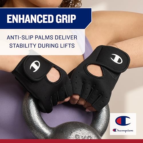 Champion Fingerless Gloves for Women Workout Gloves with Padded Palm & Wrist Support, Breathable Mesh Fabric