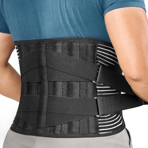 FREETOO Back Braces for Lower Back Pain Relief with 6 Stays, Breathable Back Support Belt for Men/Women for work , Anti-skid lumbar support belt with 16-hole Mesh for sciatica(L) - size: Large (Pack of 1)