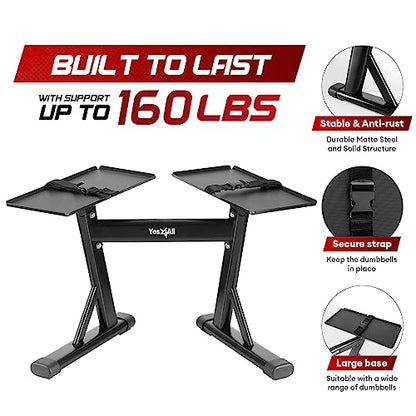 Yes4All Adjustable Dumbbell Stand - 160 Pound Capacity, Spotter Rack & Weight Rack with Strap, Easy Storage & Safety