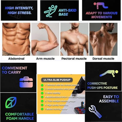 Home Workout Equipment Multi-Functional Pushup Stands System Fitness Floor Chest Muscle Exercise Professional Equipment Burn Fat Strength Training Arm Men & Women Weights