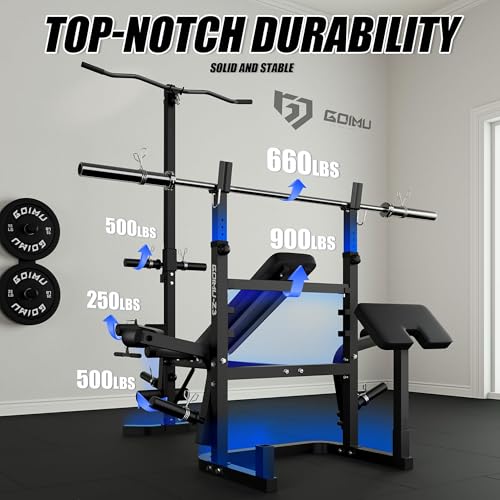 Z3 900LBS Olympic Weight Bench Set with Leg Extension, 9 in 1 Workout Press with Preacher Curl Pad and LAT Pulldown, Strength Training Bench for Home Gym - color: Black