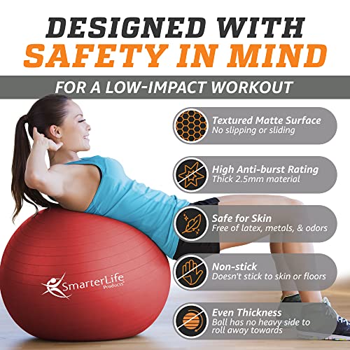 SmarterLife Exercise Ball, Yoga Ball for Gym, Balance, Stability, Pregnancy - color: Red, size: 45 cm