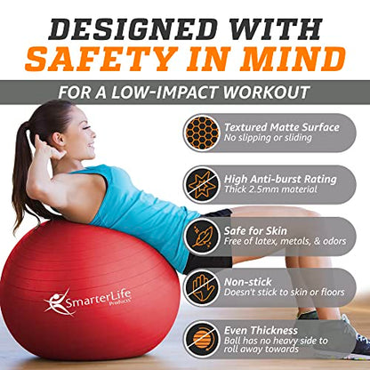 SmarterLife Exercise Ball, Yoga Ball for Gym, Balance, Stability, Pregnancy - color: Red, size: 45 cm