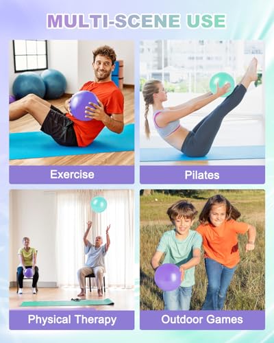 9 Inch Pilates Ball Small Exercise Ball, Workout Ball for Barre, Pilates, Yoga, Stability, Workout, Balance, Fitness at Gym Home Office - color: Purple and Green