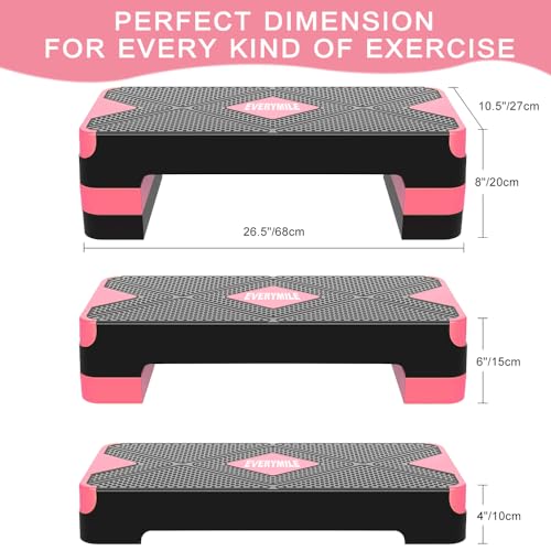 Aerobic Exercise Step, Adjustable Aerobic Stepper for Exercise, Workout Step Platform, Step Up Box, 26.5" Step Deck with 4” 6” 8” Adjustable Height Risers, Women Home Gym Fitness
