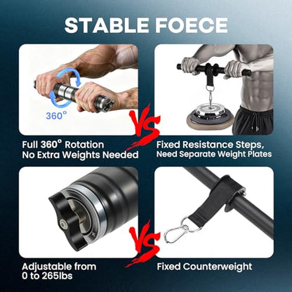 Adjustable Forearm Strengthener, Portable Wrist Roller | Adjustable torque up to 265 lbs with 360°rotation. Durable aluminum alloy body for wrist & forearm training.