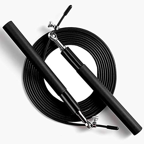 Speed Jump Rope - 360° Swivel Ball Bearing - Adjustable steel coated rope-Aluminum Anti Skipping Handle -Fitness Training Boxing Sports Exercises -Suitable for Kids and Adults - color: Black