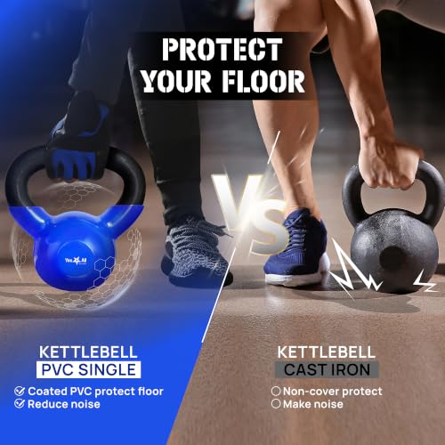 Yes4All Kettlebell, 5-100 LB Vinyl Coated Cast Iron Strength Training Kettlebells for Home Gym Exercises, Fitness, Full Body Workout Equipment, Push Ups, and Grip Strength - color: H. 40LB - Dark Blue, style: Vinyl Coated