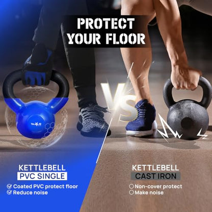 Yes4All Kettlebell, 5-100 LB Vinyl Coated Cast Iron Strength Training Kettlebells for Home Gym Exercises, Fitness, Full Body Workout Equipment, Push Ups, and Grip Strength - color: H. 40LB - Dark Blue, style: Vinyl Coated
