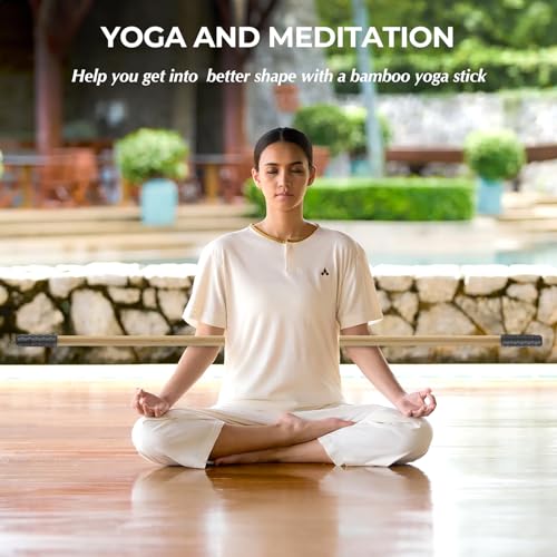 Yoga Stick for Home and Gym, Bamboo Yoga Exercise Stick for Full Range of Motion Including Stretching, Exercise, Physical Therapy and More, Perfect Posture Stick, Stretch Stick