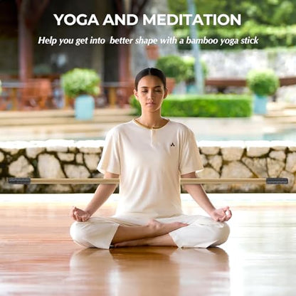 Yoga Stick for Home and Gym, Bamboo Yoga Exercise Stick for Full Range of Motion Including Stretching, Exercise, Physical Therapy and More, Perfect Posture Stick, Stretch Stick