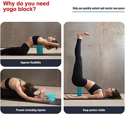 Yoga Blocks 9x6x3, 2 Pack High Density Yoga Brick Foam Blocks to Improve Strength, Flexibility and Balance, Light Weight and Non-Slip Surface, Pilates and Meditation (Gemstone Blue)