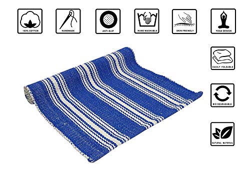 Hand Woven 100% Cotton Yoga Mat- Thick Handloom Made in India- for Gym Floor Exercise - Runner for Bedroom