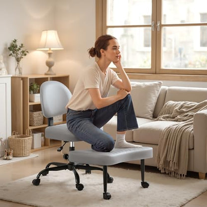 Homall Ergonomic Cross Legged Office Desk Chair with Wheels, 360° Swivel and Adjustable Height for Meditation and ADHD,Criss Cross Kneeling Chair with Lumbar Support (Leather, Grey) - color: Grey