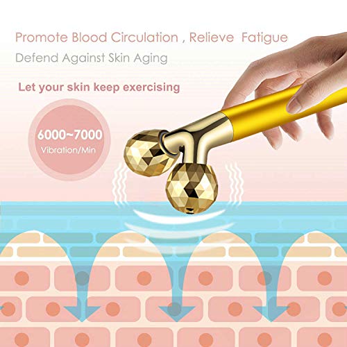 Face Massager Roller Golden 3D Roller Electric Facial Roller and T Shape Facial Roller Massager Kit Face Rollers