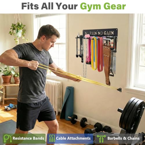 Home Gym Accessories Organization Storage Rack Equipment For Home 8 Hook Wall Hanger Display Gear Barbells Resistance Bands Jump Ropes Lifting Belt Hanger Accessories Hardware Included