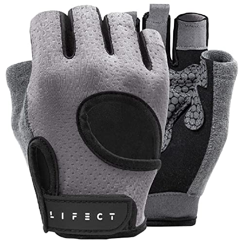 LIFECT Essential Breathable Workout Gloves, Weight Lifting Fingerless Gym Exercise Gloves with Curved Open Back, for Powerlifting, Women and Men