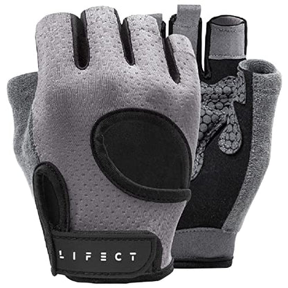 LIFECT Essential Breathable Workout Gloves, Weight Lifting Fingerless Gym Exercise Gloves with Curved Open Back, for Powerlifting, Women and Men