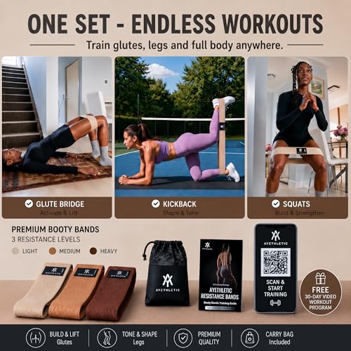 Premium Fabric Resistance Bands for Women, Booty Bands Set, Non-Slip Anti-Roll Elastic Loops for Glutes & Legs, Home Workout and Gym with Carry Mesh Bag