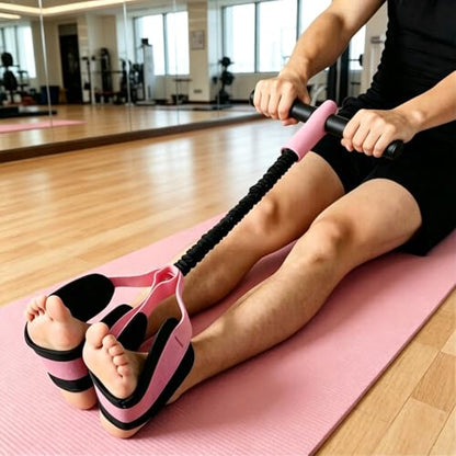 Pedal Resistance Band with Handle, Pink 55LBS Resistance Bands, Portable Sit Up Equipment for Women Home Gym, Suitable for Core, Abs, Arms, Waist and Leg Workout