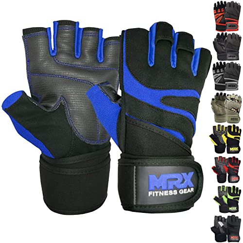 MRX Weightlifting Gloves for Men Workout Gloves Mens Wrist Support Lifting Gloves Male Gym Gloves | Workout Gym Accessories for Men Weight Lifting Fingerless Gym Exercise for Powerlifting - color: Black Blue, size: X-Small