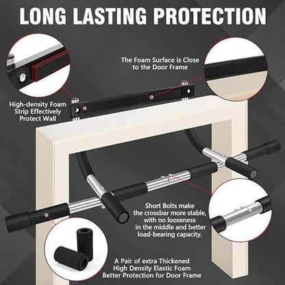 SteelCrush Pull Up Bar for Apartment – No Damage Door Frame Chin Up Bar, No Screws, Fits 27–36" Doorways, Multi-Grip Upper Body Workout Bar, 330 lbs Capacity