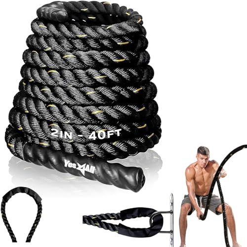 Yes4All 1.5/2 Inch Battle Ropes with Extra Protective Sleeve, Workout Ropes for Cross-Training Home Gym & Fitness Exercises, Strength Training - 30,40,50 Feet Lengths Available - color: B. 2 inch - 40 feet