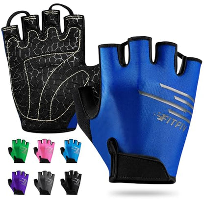Cycling Gloves for Men and Women, Half Finger Padded Bike Gloves - color: I Dark&Blue, size: Small