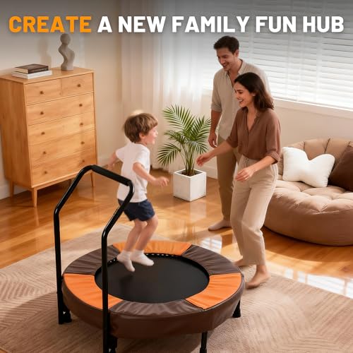 36" Foldable Mini Trampoline for Kids, Indoor Outdoor Small Rebounder Trampoline with Foam Handle & Safe Thickened Cover, Toddler Trampoline, Perfect Toddler Gift for Boys & Girls