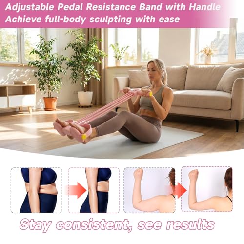Pedal Resistance Bands with Handles, Adjustable 6-Tube Foot Pedal Resistance Band, Heavy-Duty Natural Rubber Tension Bands for Full Body Workout, Home Fitness Training for Abdomen, Arms, Legs & Waist
