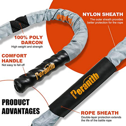 Poly Battle Rope with Cloth Sleeve -1.25/1.5/2 Inch Diameter 30' 40' 50' Lengths -Gym Muscle Toning Metabolic Workout Fitness, Battle Ropes for Home Gym - style: 1.26" x 30 ft