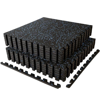 SUPERJARE 1" Extra-Thick Rubber Top Exercise Mat, Puzzle Gym Flooring for Home Gym, Gym Mat for Workout Equipment, Interlocking Floor Tiles with EVA Foam, 12 Pcs 48 Sq Ft, Black/Blue - size: 12 Tiles (48 Sq Ft)