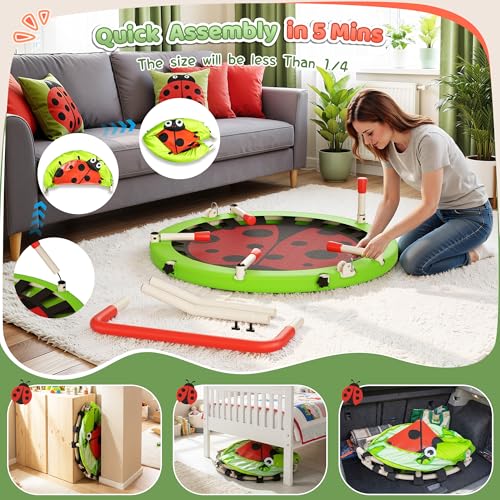 Premium 3FT Foldable Toddler Trampoline for Kids Ages 3-6, 36 Inch ASTM Certified Mini Trampoline with Adjustable Handle, 100 lbs Capacity, Quiet Elastic Bands, Safe for Indoor Outdoor Use - style: Green
