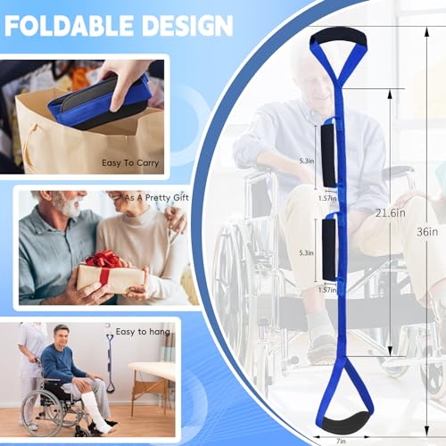 36 Inch Long Leg Lifter, Rigid Leg Lifter Strap With EVA Handgrips &Foot Loop, Leg Lifter After Hip Replacement&Knee Surgery Recovery Aids Kit,Leg Lifters Getting Legs In And Out Of Bed,Car,Wheelchair - color: Blue, size: 36 Inch