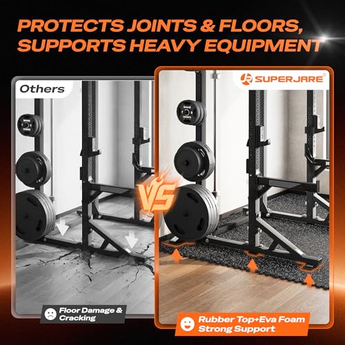 SUPERJARE 0.56'' Thick 24 Pcs 96 Sq Ft Rubber Top Exercise Equipment Mats, High Density EVA Foam Mats with Rubber Top, Interlocking Gym Flooring for Home Gym, Protective Workout Mat, Black/Grey - size: 24 Tiles (96 Sq Ft)