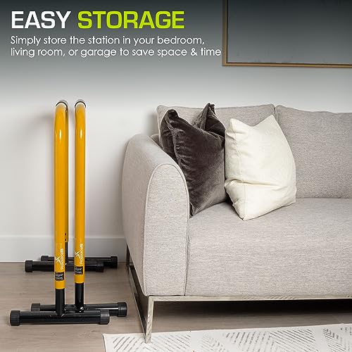 ProsourceFit Dip Stand Station, Heavy Duty Ultimate Body Press Bar with Safety Connector for Tricep Dips - color: YELLOW, style: Lite