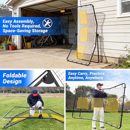 Heavy Duty Baseball Rebounder Net Fielding Trainer Pro Softball Pitch Back Bounce Pitchback for Ground, Line Drive, Fly Ball Return Settings - size: 6 x 4 ft