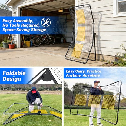 Heavy Duty Baseball Rebounder Net Fielding Trainer Pro Softball Pitch Back Bounce Pitchback for Ground, Line Drive, Fly Ball Return Settings - size: 6 x 4 ft