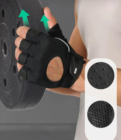 Fingerless-Gym-Gloves for Men Women - Breathable Anti-Slip Fitness Gloves for Pull Up, Dumbbells, Cycling
