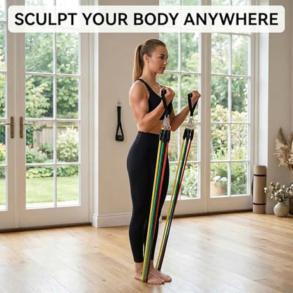 Resistance Bands 9 Pack Set for Home Gym, Adjustable Resistance Bands with Door Anchor Handle Ankle Straps - color: Mix