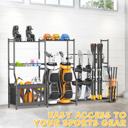 Ultrawall Sports Equipment Organizer, Golf Bag Stand w/Ski & Ball Storage - size: 97.6"