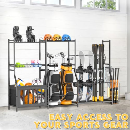 Ultrawall Sports Equipment Organizer, Golf Bag Stand w/Ski & Ball Storage - size: 97.6"