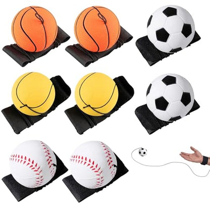 8 Pcs Wrist Ball Set with Rebound Action, Ball on String,Ideal for Hand-Eye Coordination Training and Family Activities, Made from Soft PU and Sponge Materials