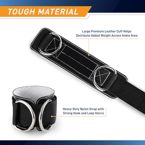 MARCY Apex Adjustable 3" Heavy-Duty PU Leather Ankle Cuff with Soft Lining – Cable Machine Attachment for Strength Training, Glute Workouts, and Lower Body Exercises for Men & Women