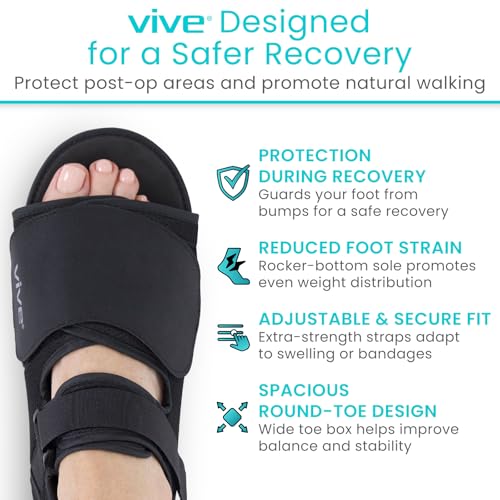 Vive Rounded Post Op Shoe for Injured Foot - Orthopedic Recovery Shoes for Women, Men - Lightweight, Adjustable Medical Walking Shoe for Post Surgery, Stress Fracture, Bunions, Sprains - Left or Right (X-Small)